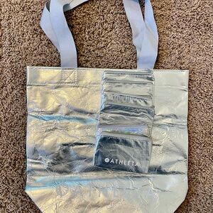 Athleta Reusable Silver Tote Bag and Cardholders Bundle